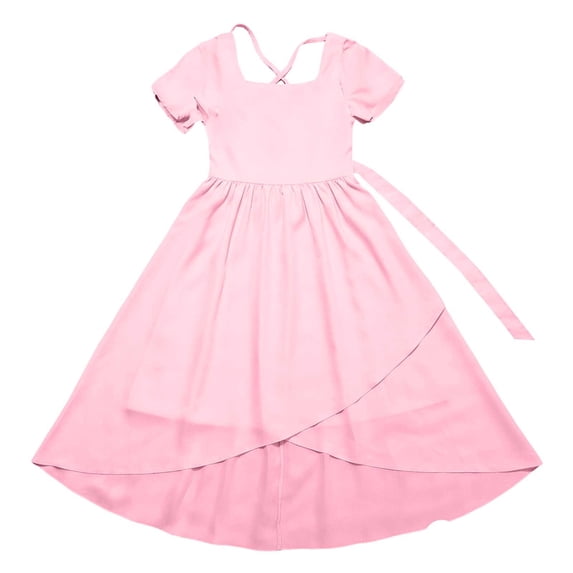 Byoo Big Girl's Solid Color Maxi Dress Square Neck Ruffle Sleeve High Low Hem Split Formal Dress Elegant Party Dress