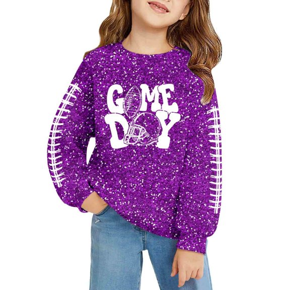 Byoo Big Girl's Sweatshirt Fall Glitter Football Print Long Sleeve Casual Pullover Top