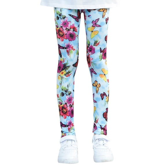 Byoo Big Girls Butterfly Print Leggings High Waist Stretchy Kids Casual Active Pants,Sky Blue