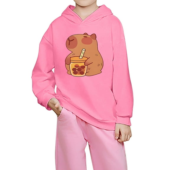 Byoo Big Girls Cartoon Capybara Hoodie Cute Lightweight Long Sleeve Hooded Sweatshirt