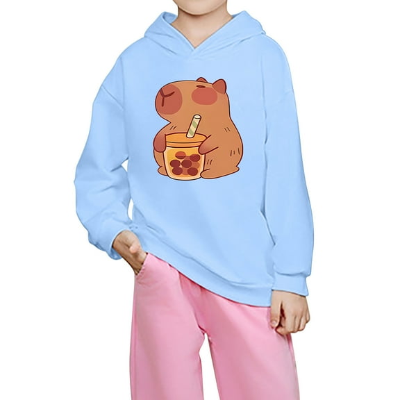 Byoo Big Girls Cartoon Capybara Hoodie Cute Lightweight Long Sleeve Hooded Sweatshirt