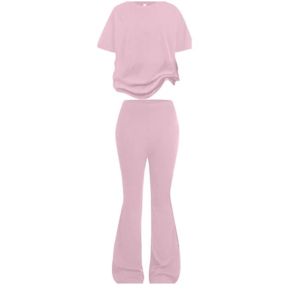 Byoo Big Girls Comfortable Classic Outfit Set 2 Piece Solid T Shirt Flared Pants Tracksuit Set