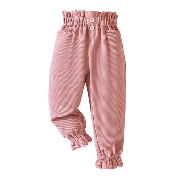 Byoo Big Girls Corduroy Pants Solid Color High Rise Elastic Waist Ribbed Jogger Pants Casual Baggy Trousers for Kids