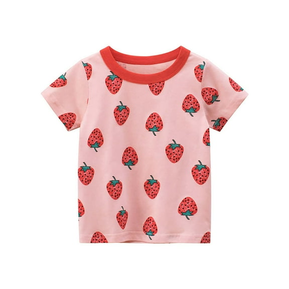 Byoo Big Girls Cotton T Shirt Strawberry Print Short Sleeve Crew Neck T-Shirt for Girl
