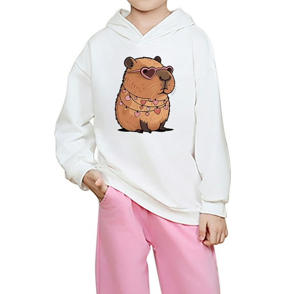 Byoo Big Girls Cute Capybara Hoodie Soft Loose Casual Hooded Sweatshirt Pullover Top