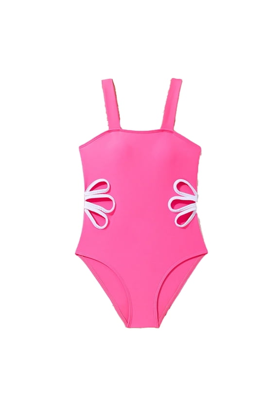 Big Girls' Detail One Piece Swimsuit Contrast Trim Sleeveless Swimwear For Beach And Pool,RD2