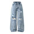 thumbnail image 1 of Byoo Big Girls Distressed Ripped Denim Pants with Holes Straight Leg Pull On Baggy Washed Jeans Casual Trousers, 1 of 9