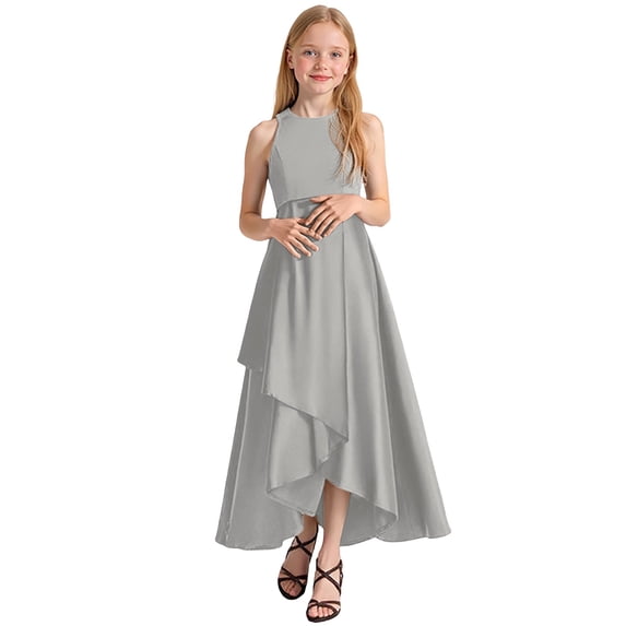 Byoo Big Girls Formal Dresses Sleeveless A-Line Solid Color Party Gown Summer Elegant Kids Soft DressGrey