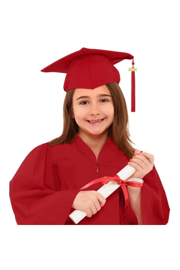 Big Girls Graduation Outfit Solid Jacket with Tassel Cap Graduation Gown for Children Soft formal Top, Red