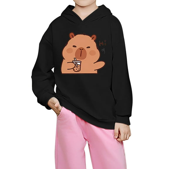 Byoo Big Girls Graphic Hoodie Cartoon Capybara Cute Hooded Sweatshirt Casual Pullover