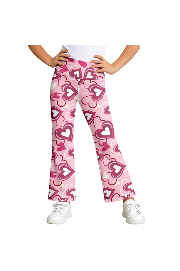 Big Girls Heart Painted Flared Trousers Casual Cute High Rise Elastic Waist Pull-On Joggers Pants Comfortable Pants,Pink