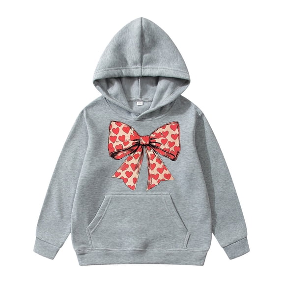 Byoo Big Girls Hoodie Bow Graphic Valentine's Day Pocket Pullovers Hoody Sweatshirts Relaxed Fit Top for Kids