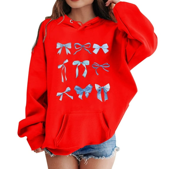Byoo Big Girls Hoodie Bow Prints Hooded Sweatshirt Casual Long Sleeve Pullover Hoodies