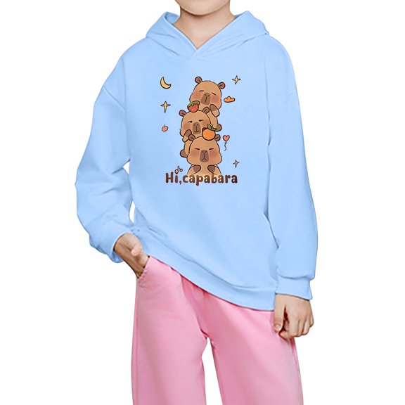 Byoo Big Girls Hoodie Cartoon Capybara Print Pullover Lightweight Hooded Sweatshirt
