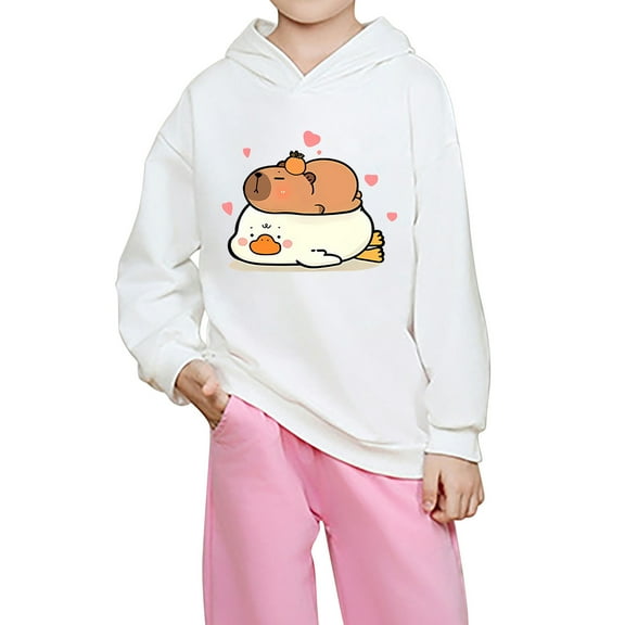 Byoo Big Girls Hoodie Cartoon Cute Capybara Print Pullover Hooded Sweatshirt for Kids