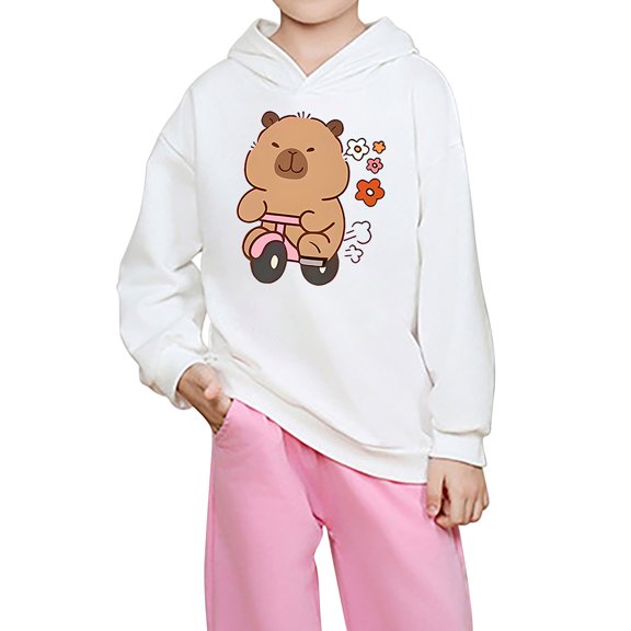 Byoo Big Girls' Hoodie Casual Loose Fit Capybara Print Pullover Hooded Sweatshirt