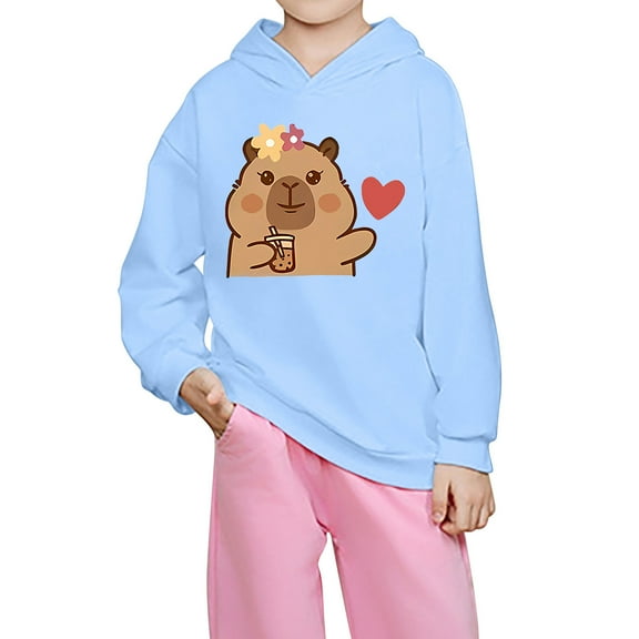 Byoo Big Girls' Hoodie Casual Loose Fit Capybara Print Pullover Hooded Sweatshirt
