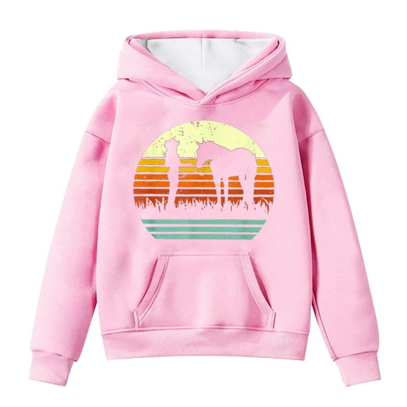 Byoo Big Girls Hoodie Horse Graphic Casual Hooded Sweatshirt Fall Soft Pullover Top