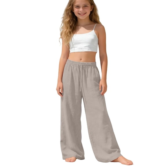 Byoo Big Girls Linen Wide Leg Pants Elastic Waist Beach Vacation Loose Fit Trousers