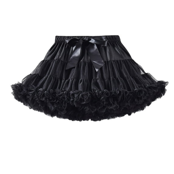 Byoo Big Girls Mesh Tutu Skirt Soft Carnival Solid Color A-Line Puffy Mini Skirts for Kids Lightweight Dance Skirt Black
