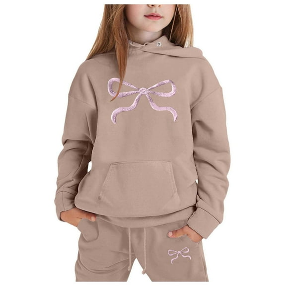 Byoo Big Girls Outfits Bow Print Hooded Sweatshirt Sweatpants Children's Hoodie Set