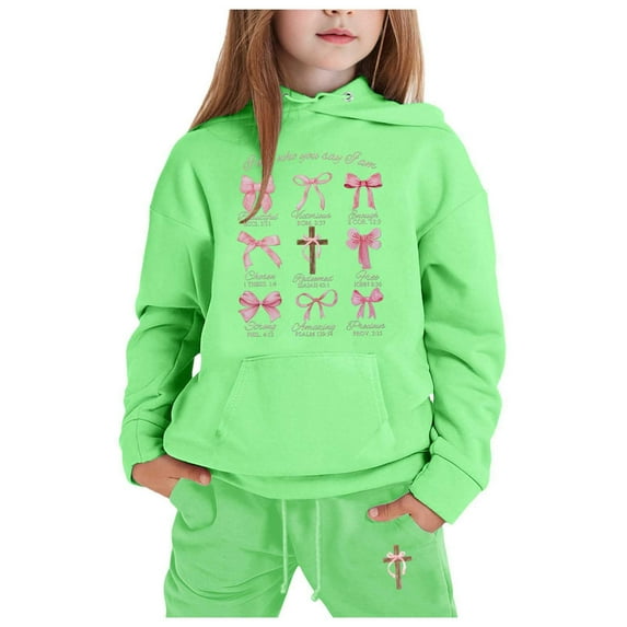 Byoo Big Girls Outfits Bow Print Long Sleeve Hoodie Sweatpants Casual Sports Sweatsuit