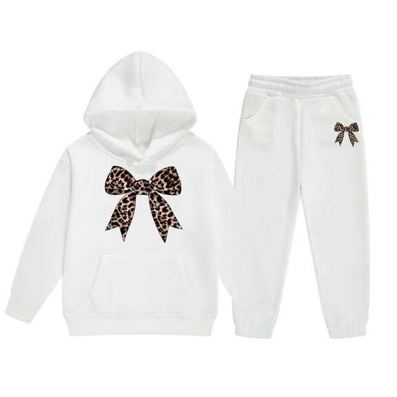 Byoo Big Girls Outfits Set Bow Print Hoodie Sweatshirt Sweatpants Outfits Warm Aactive Tracksuit Set