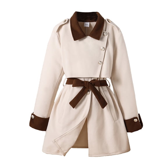 Byoo Big Girls Overcoat Solid Button Down Long Sleeve Lapel Collar Coat with Contrast Trim Outerwear Jacket