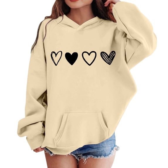 Byoo Big Girls Oversized Hoodie Full Sleeve Heart Print with Pocket Hoodie Sweatshirts Soft Casual Breathable Sweatshirt