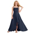 thumbnail image 1 of Byoo Big Girls Party Dress Solid Color Satin High-Low Ruched Bodice Maxi Dress Versatile Spaghetti Strap Gown, 1 of 7
