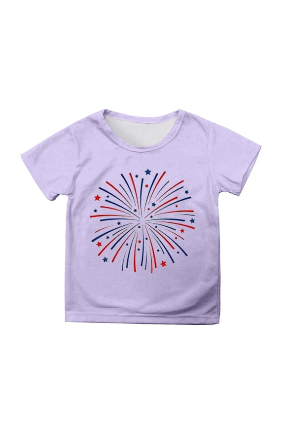 Big Girls' Patriotic T-Shirt Fireworks Printed Short Sleeve 4th of July T Shirts America's 250th Anniversary Tee Top ,10-11 T