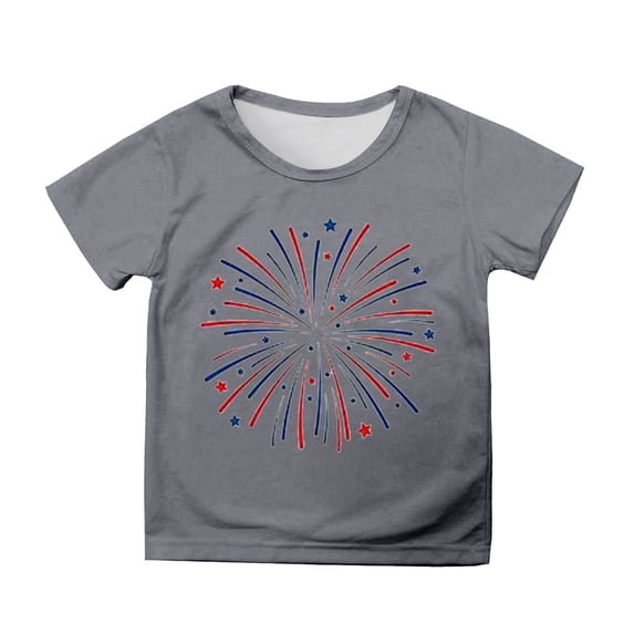Byoo Big Girls' Patriotic T-Shirt Fireworks Printed Short Sleeve 4th of July T Shirts America's 250th Anniversary Tee Top, 8-9 Years
