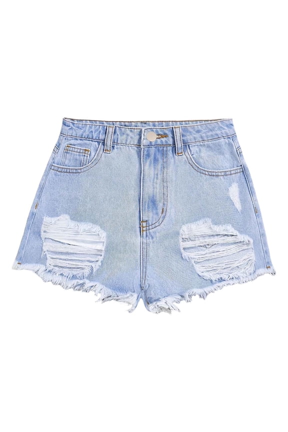 Big Girls' Ripped Jeans Shorts High Rise Wide Leg Summer Streetwear Washed Denim Shorts