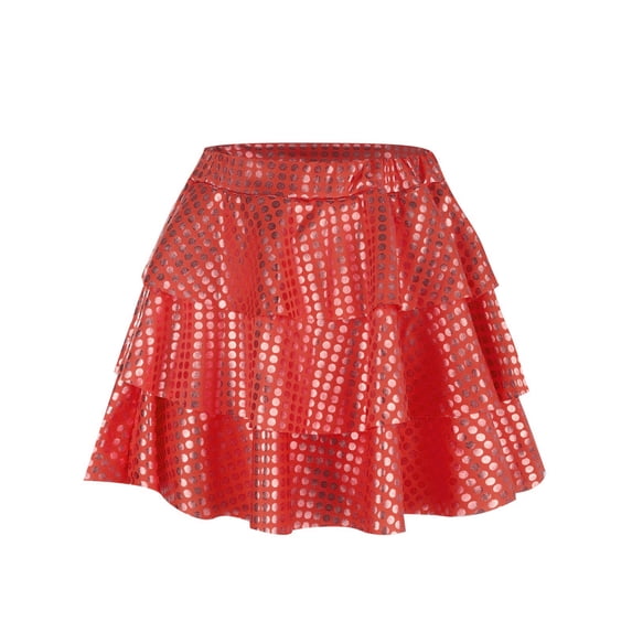 Byoo Big Girls Sequin Cake Skirt Elastic Waist High Rise Solid Skirts for Children Dancer Comfortable Clothes