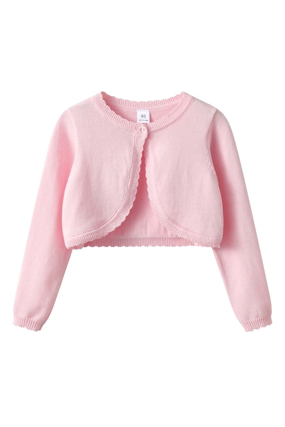 Big Girls Solid Knit Cropped Cardigan Long Sleeve Scalloped Edge Shrug Coat