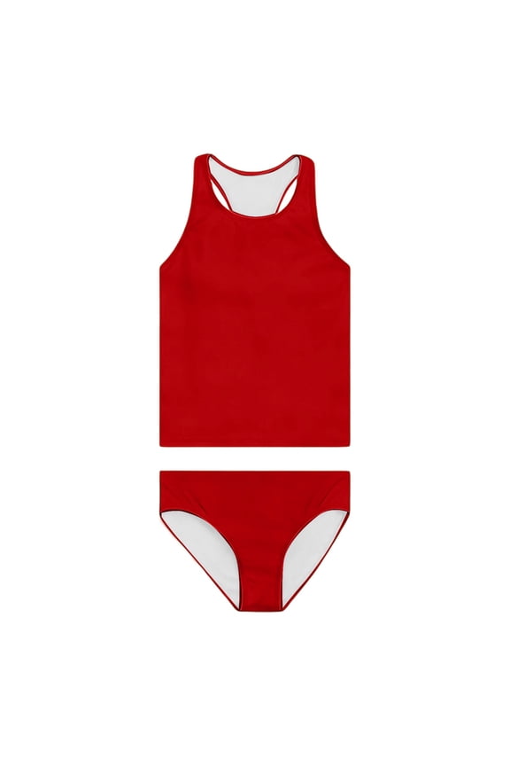 Big Girls Solid Two Piece Tankini Swimsuit Racerback Training Pool Swimwear,Red