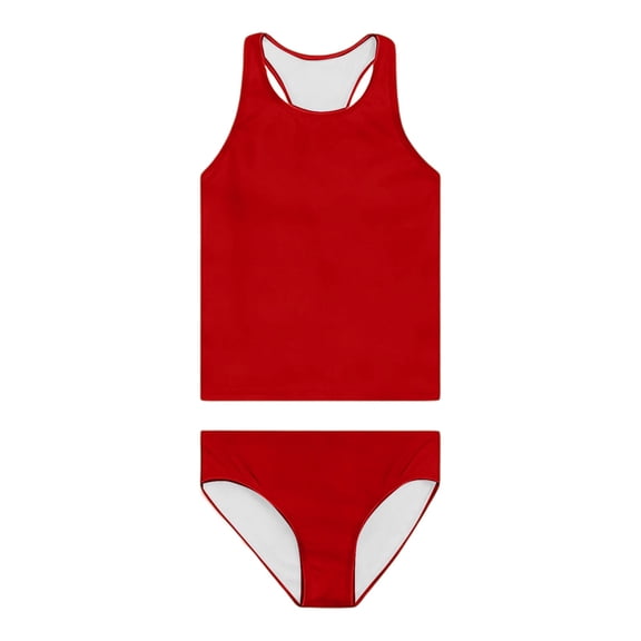 Byoo Big Girls Solid Two Piece Tankini Swimsuit Racerback Training Pool Swimwear,Red