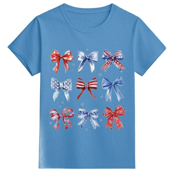 Byoo Big Girls T-Shirt Bow Print Short Sleeve Crew Neck T Shirt Casual Soft Tshirt