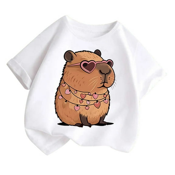 Byoo Big Girls T-Shirt Cartoon Capybara Print Short Sleeve Crew Neck T Shirt Tee Top