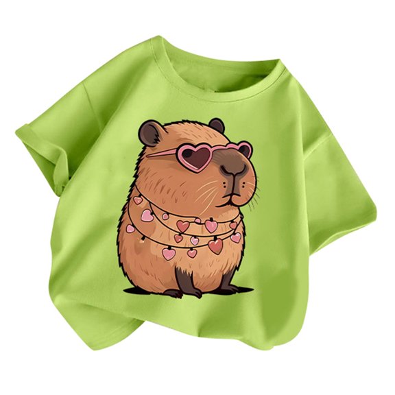 Byoo Big Girls T-Shirt Cartoon Capybara Print Short Sleeve Crew Neck T Shirt Tee Top