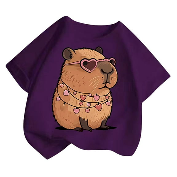 Byoo Big Girls T-Shirt Cartoon Capybara Print Short Sleeve Crew Neck T Shirt Tee Top