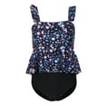 thumbnail image 1 of Byoo Big Girls Tankini Set UPF 50 Floral Print Peplum Ruffled Spaghetti Strap Quick Dry Pool Swimsuit,Blue, 1 of 7