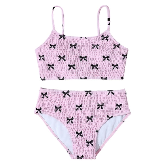 Byoo Big Girls UPF 50+ 2-Piece Bikini Set Smocked Bow Print Quick Dry ...