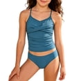 thumbnail image 1 of Byoo Big Girls UPF 50+ Tankini Set Cross Front Ruched Spaghetti Strap Beach Swimwear,Blue, 1 of 4