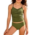 thumbnail image 1 of Byoo Big Girls UPF 50+ Tankini Set Cross Front Ruched Spaghetti Strap Beach Swimwear,Green, 1 of 4