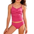 thumbnail image 1 of Byoo Big Girls UPF 50+ Tankini Set Cross Front Ruched Spaghetti Strap Beach Swimwear,Pink, 1 of 4