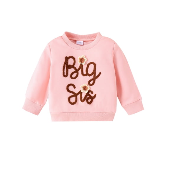 Byoo Big Sis Letter Print Sweatshirt for Toddler Girl Long Sleeve Crew Neck Pullover Top with 3D Flower Active Sweatshirt