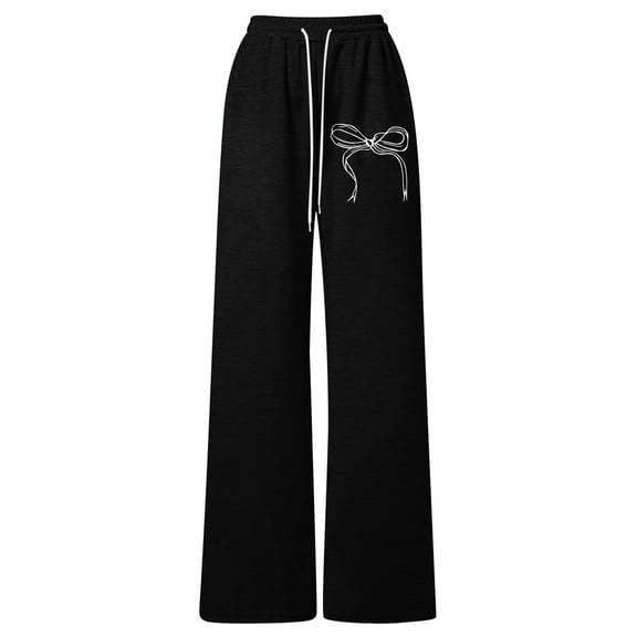 Byoo Bow Graphic Little Girl Sweatpants Casual Straight Fit Elastic Smocked Waist Drawstring Joggers Loose Fit Soft Trousers