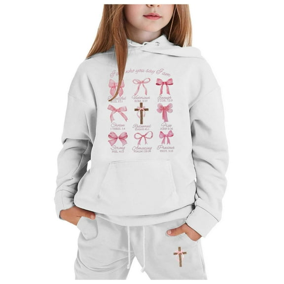 Byoo Bow Graphic Tracksuit for Tween Girls Long Sleeve Pullover Hoodie Jogger Pants Sweatsuit Kids Soft Warm Outfit