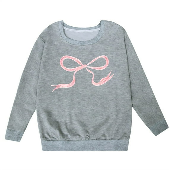 Byoo Bow Print Sweatshirt for Toddler Girl Long Sleeve Crew Neck Pullover Top Daily Sport Relaxed Fit Outdoor Clothes for Kid